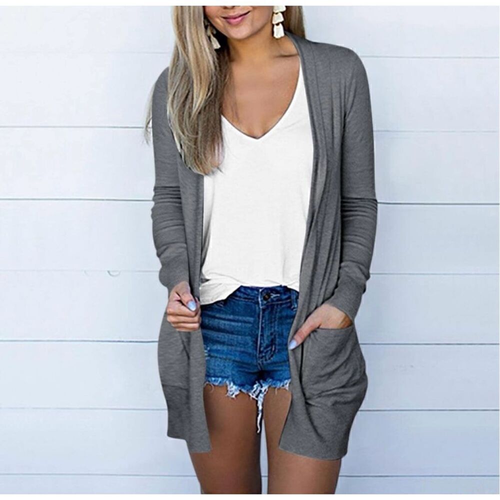 Women Lightweight Long Sleeve Solid Color Cardigan medium